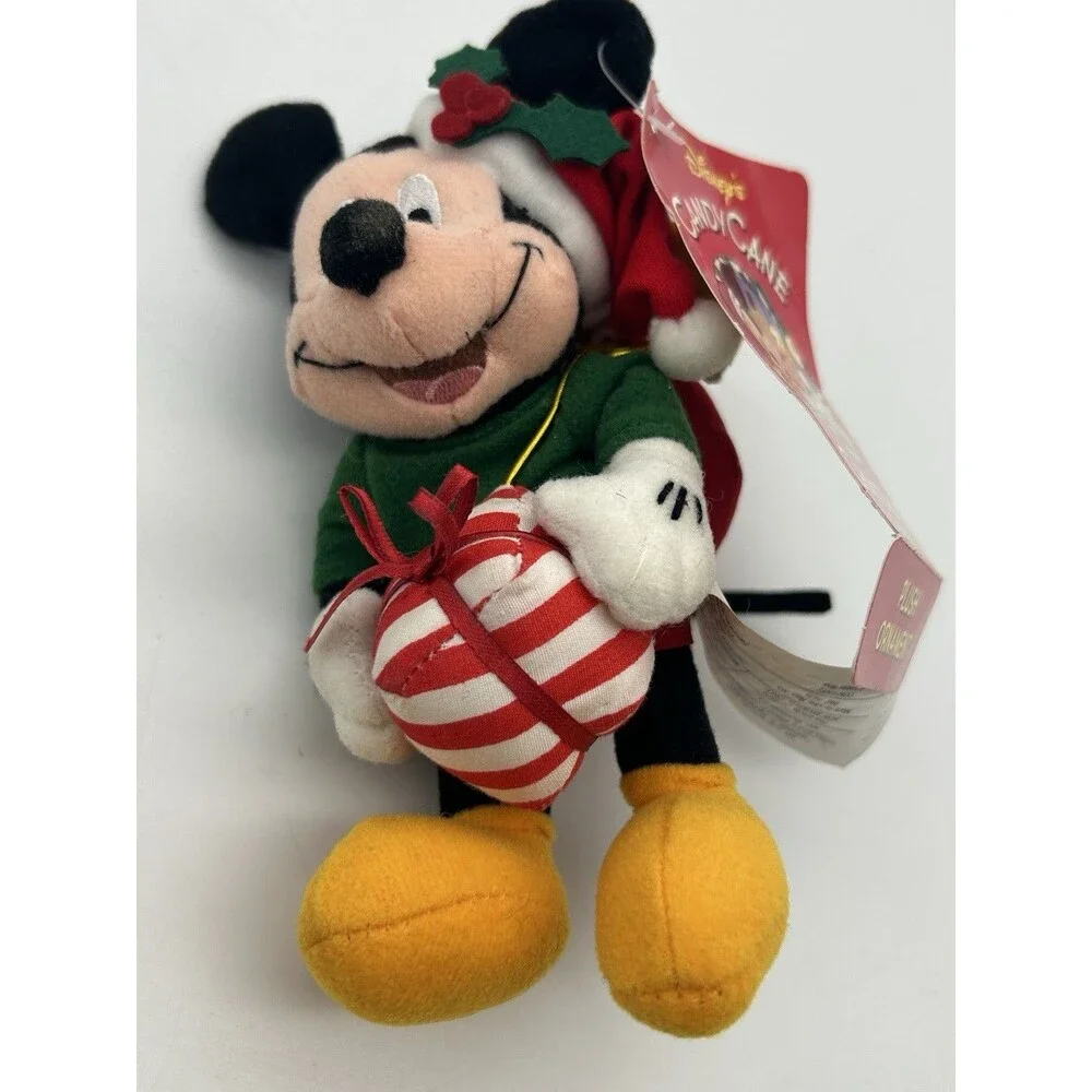 Disney Store Candy Cane Christmas Mickey Mouse Plush Hanging Ornament Vintage